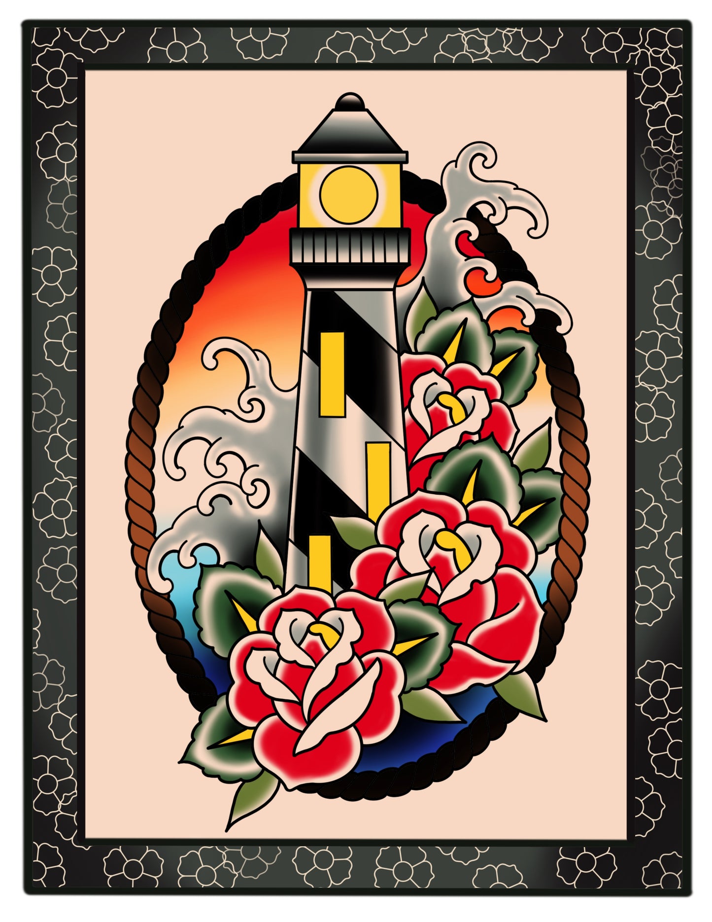 Lighthouse and roses