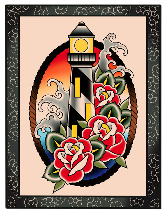 Lighthouse and roses