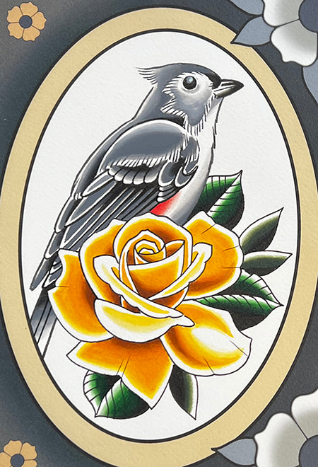 titmouse and rose ($100 dep)