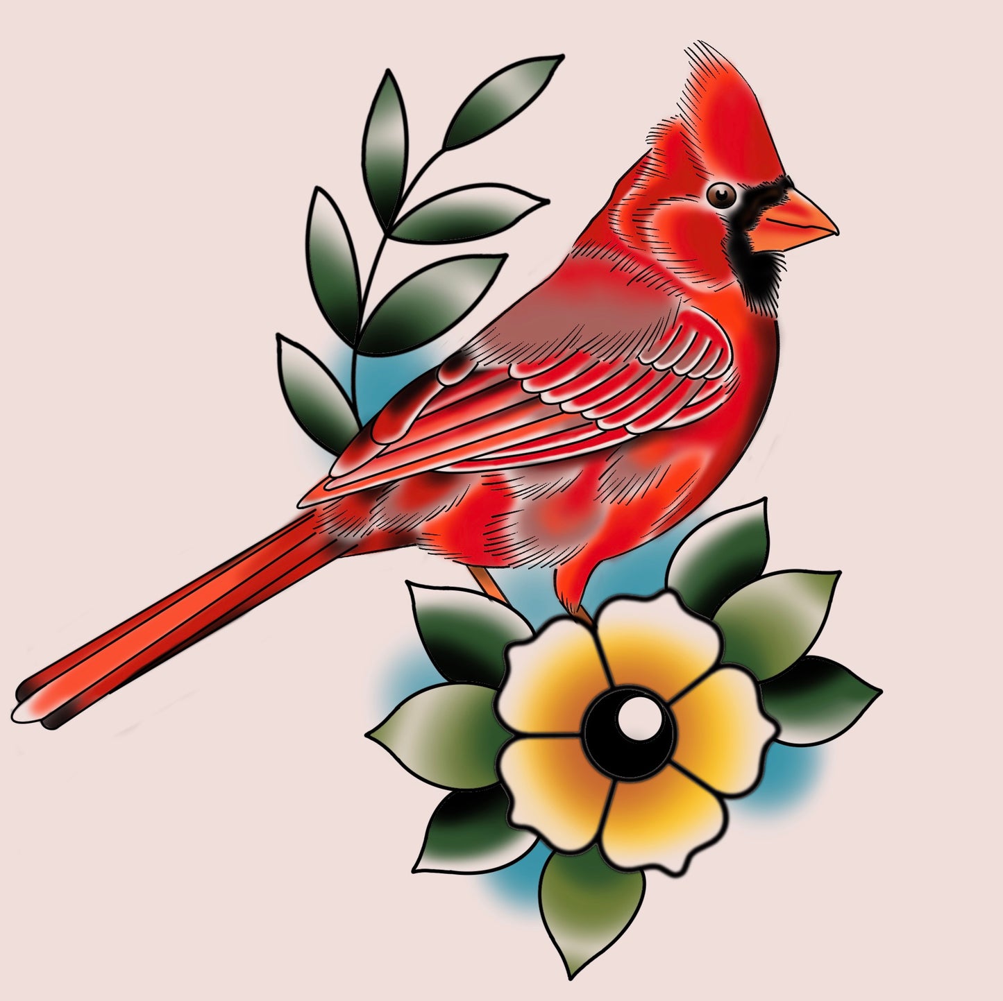 Cardinal with traditional flower